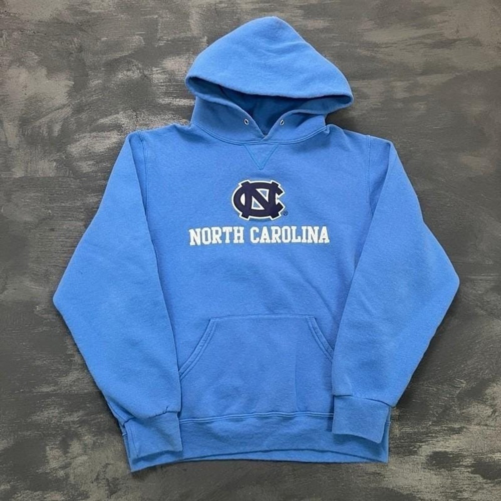 Vintage University Of North Carolina Hoodie Mens Medium Blue Russell Athletic